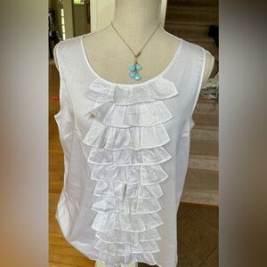 Talbots White Ruffled Sleeveless Tank Top